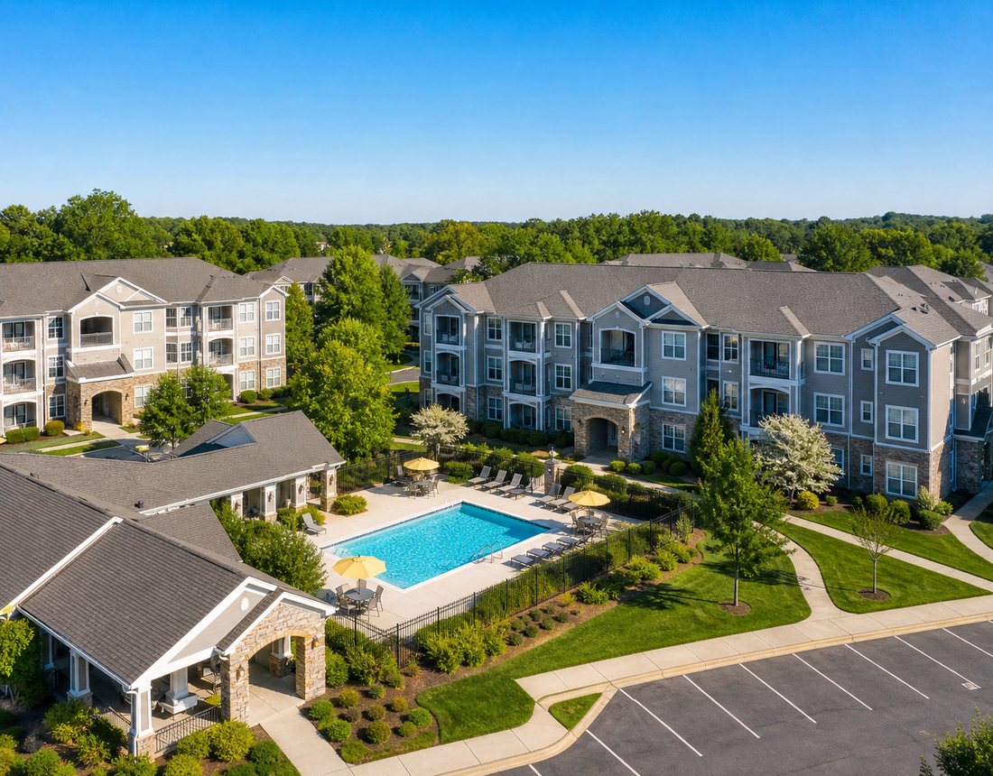 Aerial view of a multi-building apartment community